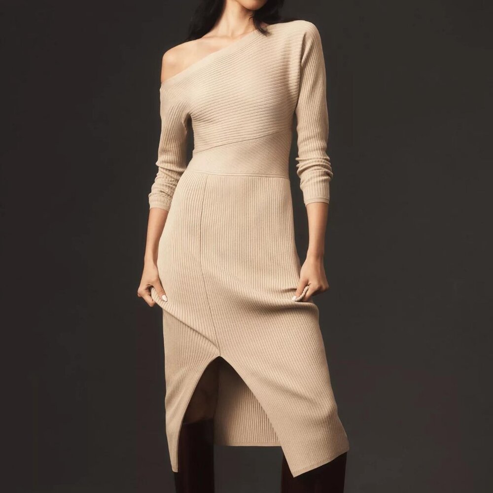 Off-The-Shoulder Slim Sweater Midi Dress by Anthropologie | NWT Size L